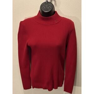 Lauren Ralph Lauren Women’s‎ Red Ribbed Turtleneck Sweater Logo PL Ch 13” Lth 24